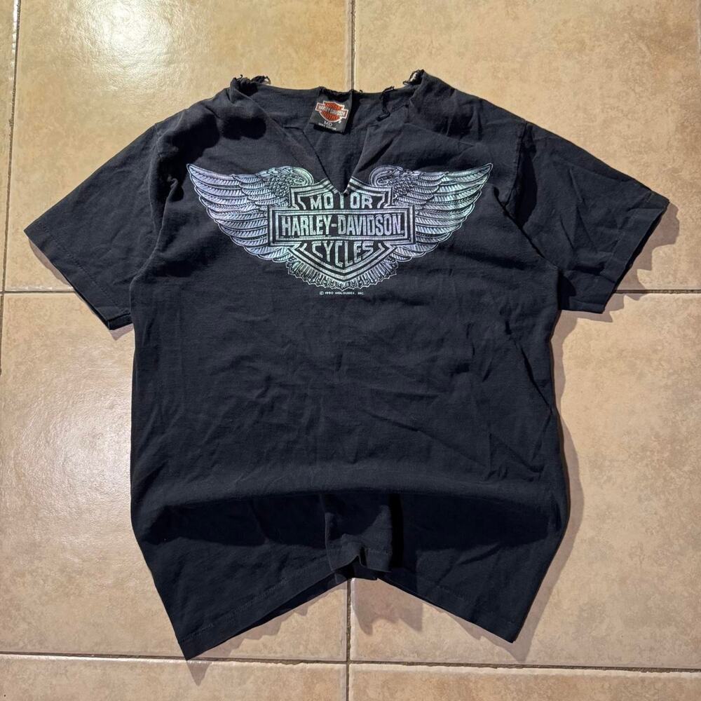 Vintage 1990 harley davidson black Cut V neck Womens Size M